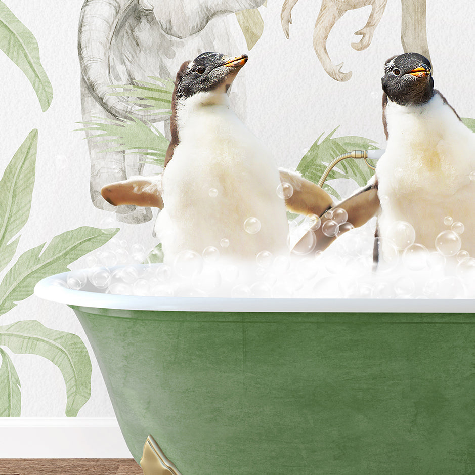 a couple of birds sitting in a bath tub