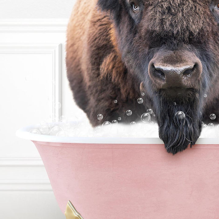 Bison in Stencil Tile with Pink Bathtub Bath