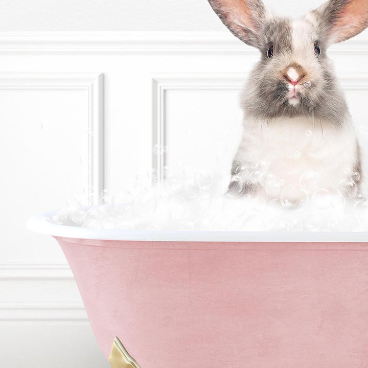 Bunny in Stencil Tile with Pink Bathtub Bath