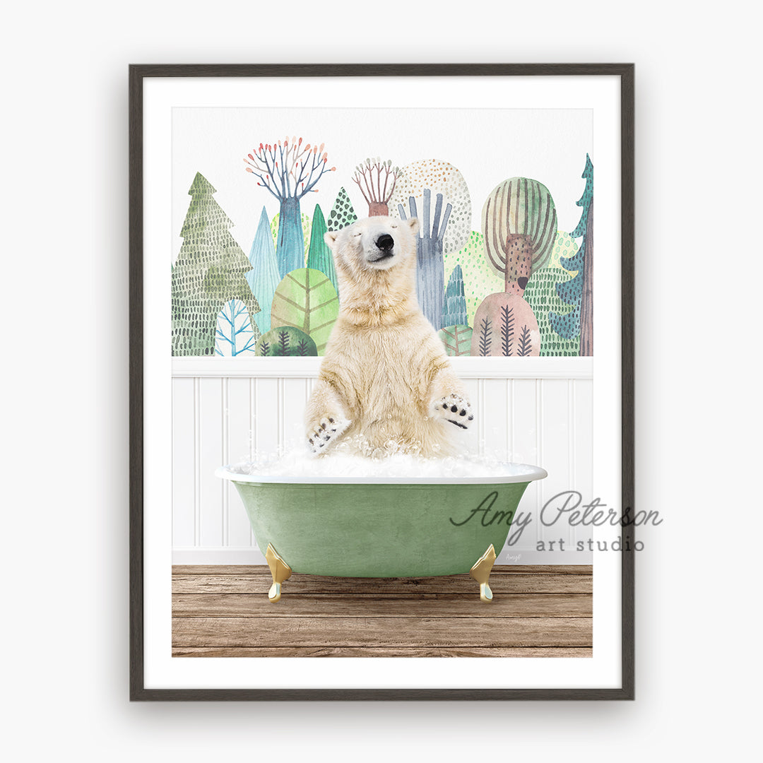 a polar bear is sitting in a bathtub