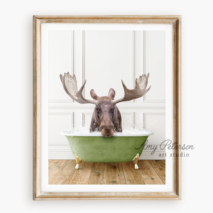 a picture of a moose in a bathtub