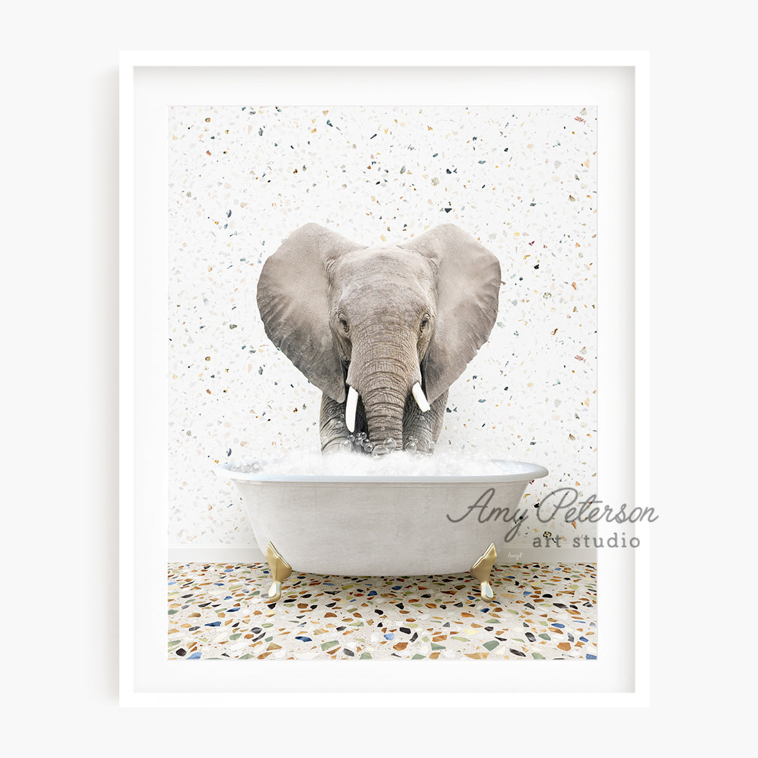 a picture of an elephant in a bathtub