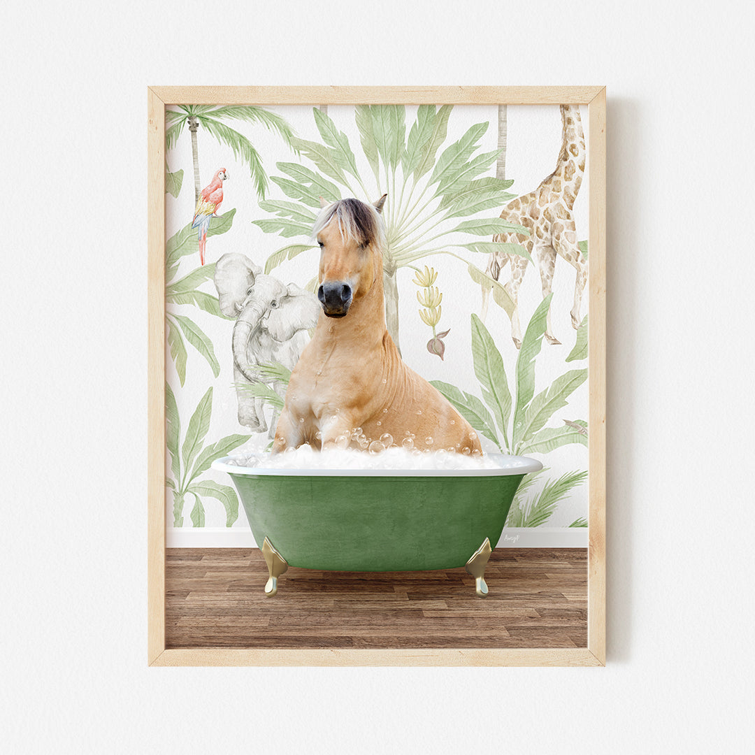 a brown dog sitting in a green bath tub