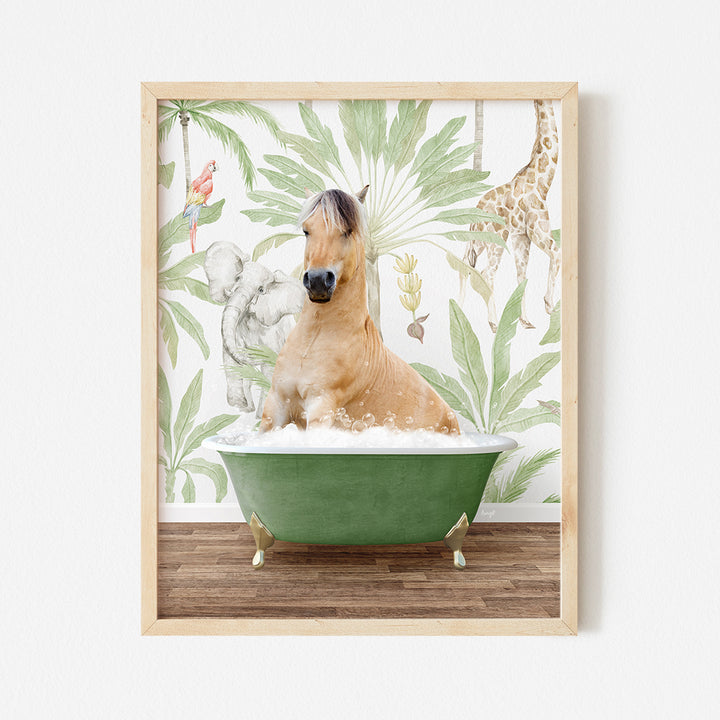 a brown dog sitting in a green bath tub