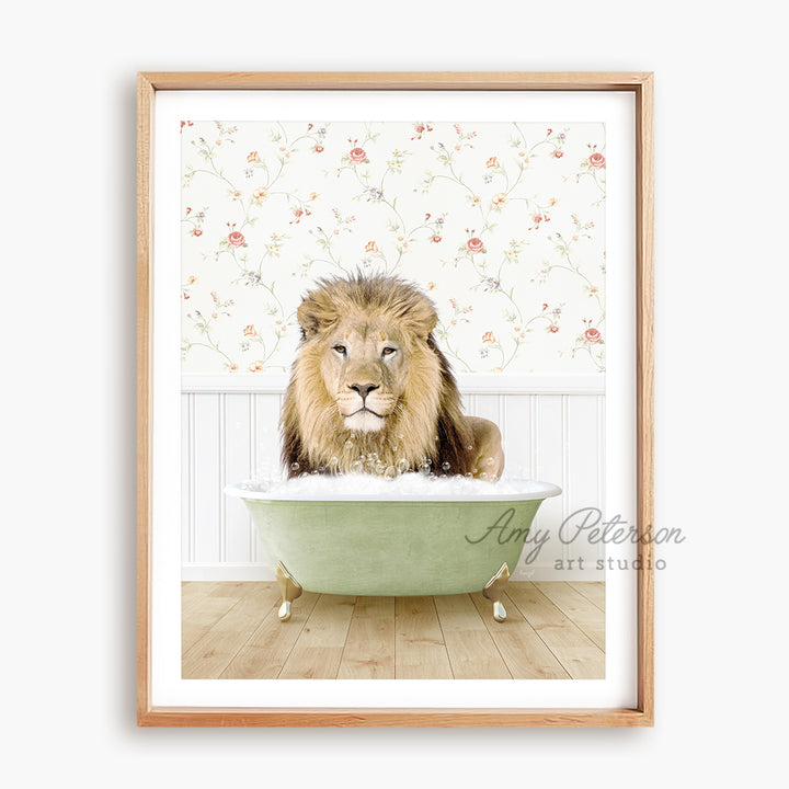 a picture of a lion in a bathtub