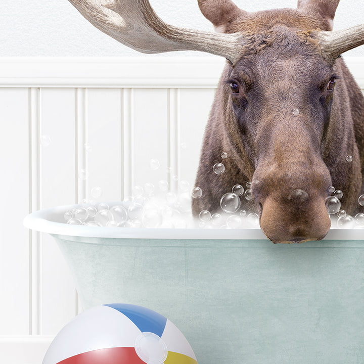 a moose is taking a bath in a bathtub