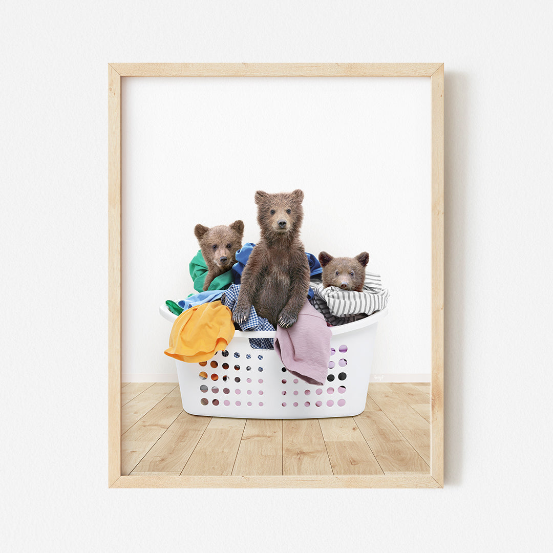 a group of bears sitting in a laundry basket