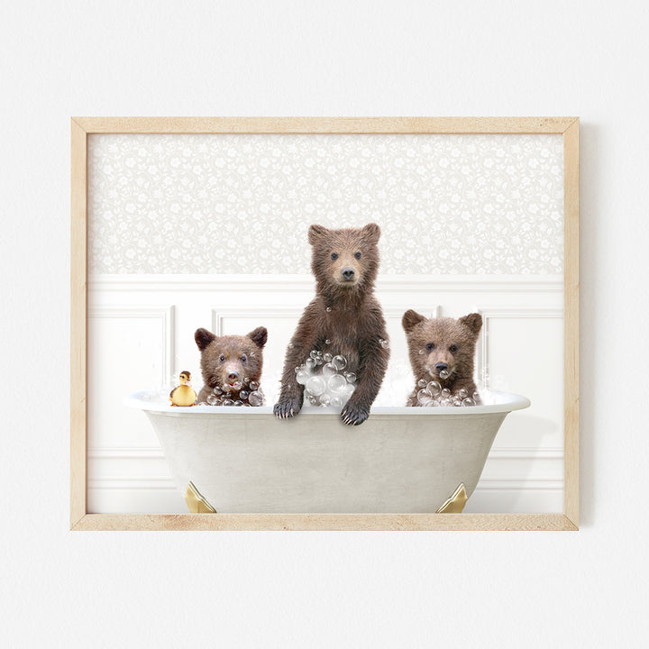 a picture of three bears in a bathtub