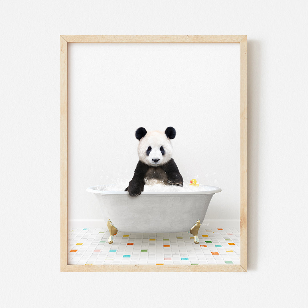 a panda bear sitting in a bath tub