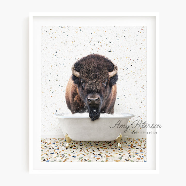 a picture of a bison in a bathtub