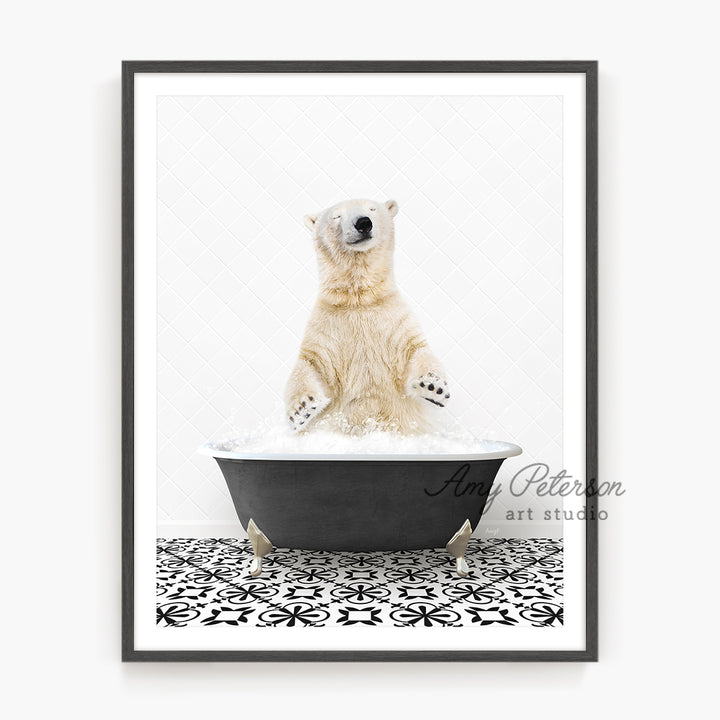 a polar bear sitting in a bath tub