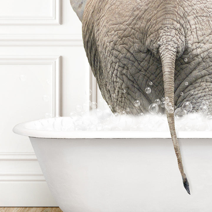 an elephant is taking a bath in a bathtub