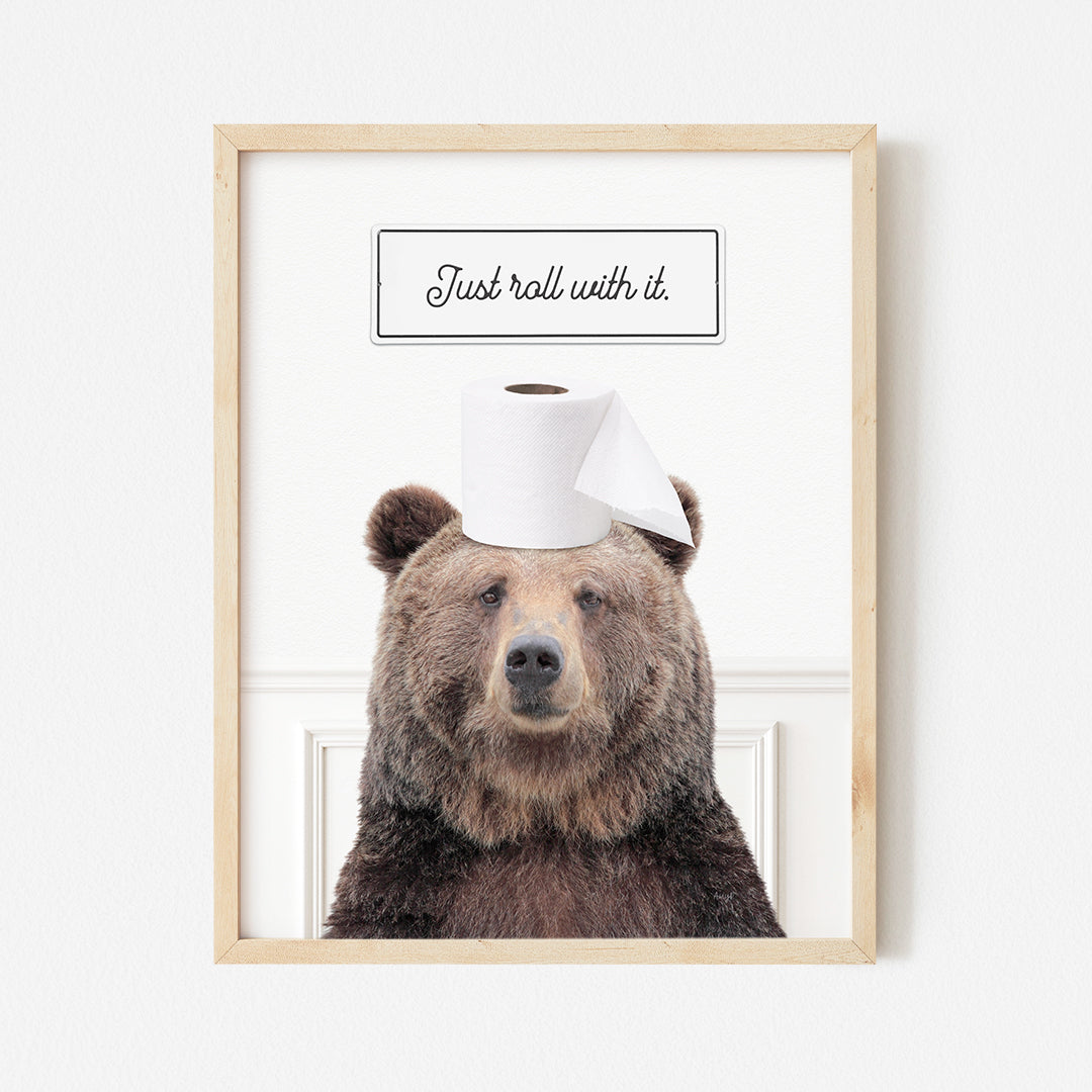 a picture of a bear with a toilet paper on its head