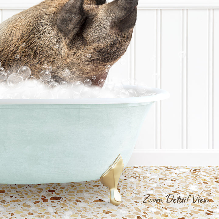 A dog is sitting in a bathtub filled with bubbles, enjoying a bath.