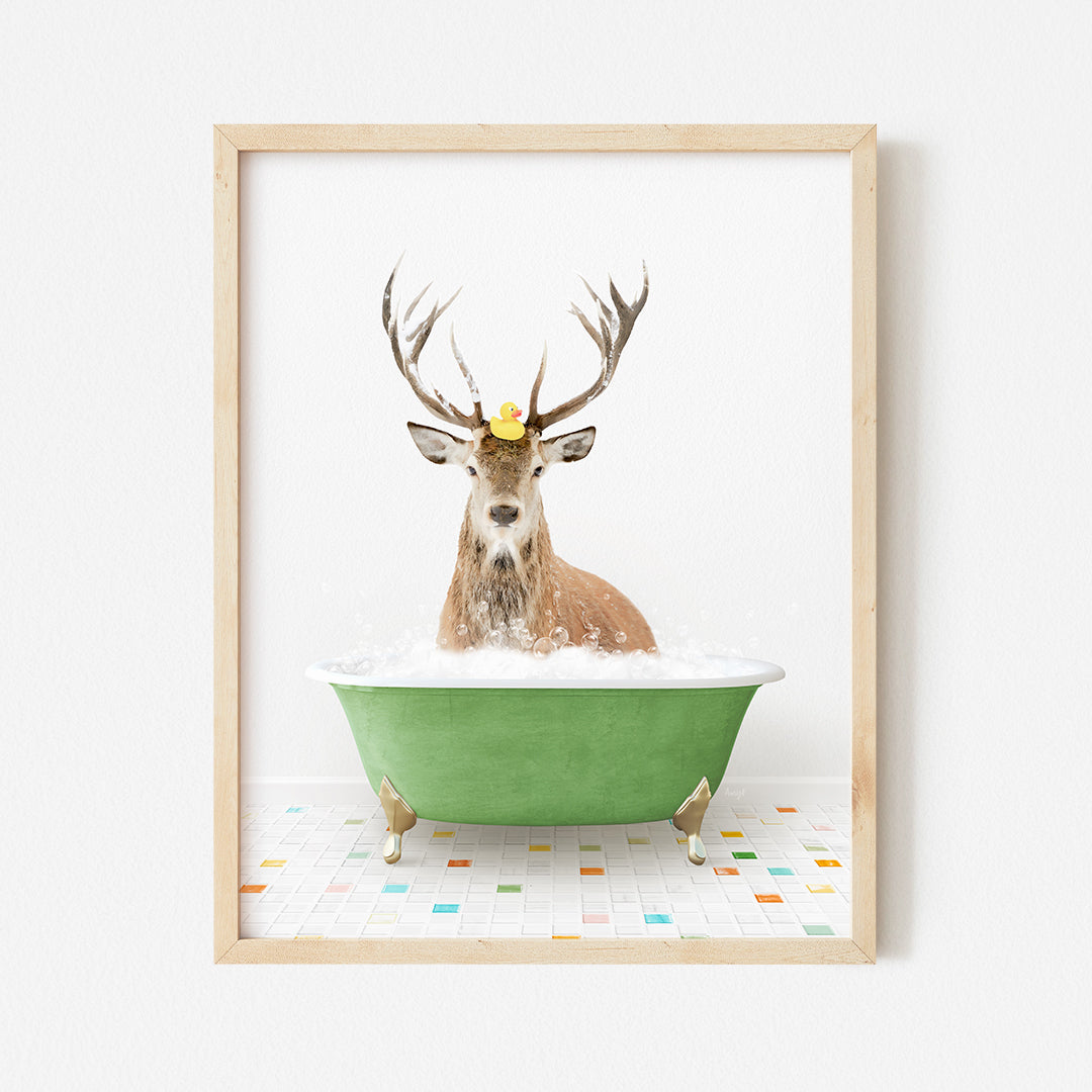 a picture of a deer with a crown in a bathtub