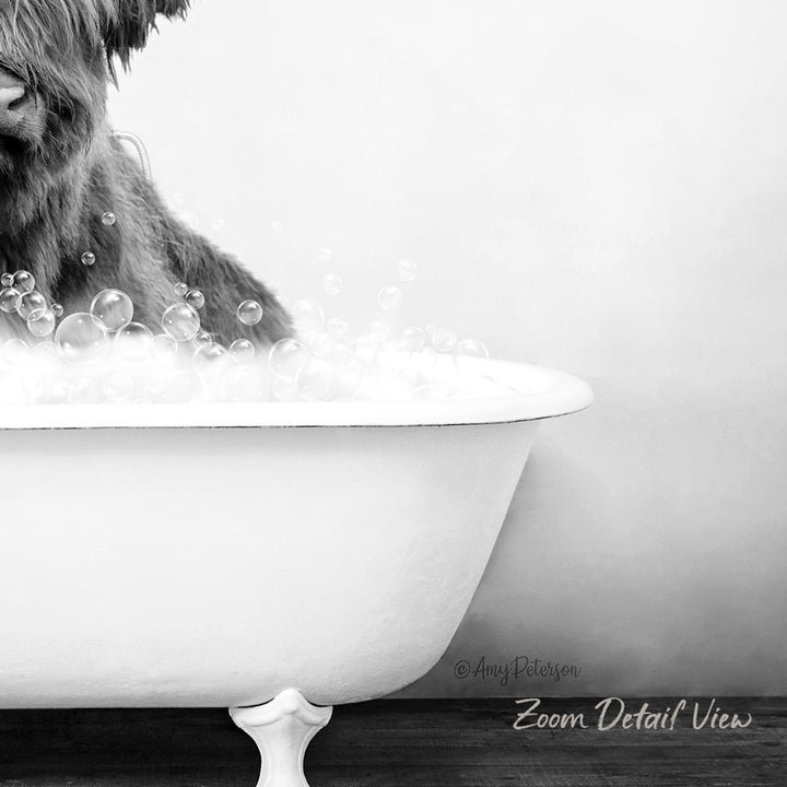 A dog is sitting in a white bathtub filled with bubbles, enjoying a relaxing bath.