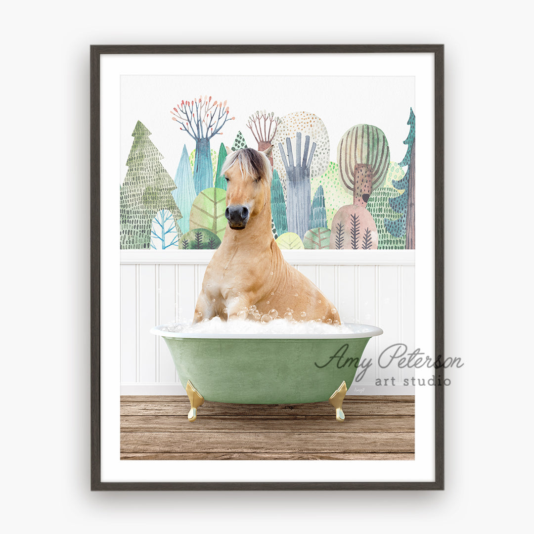 a brown dog sitting in a green bath tub