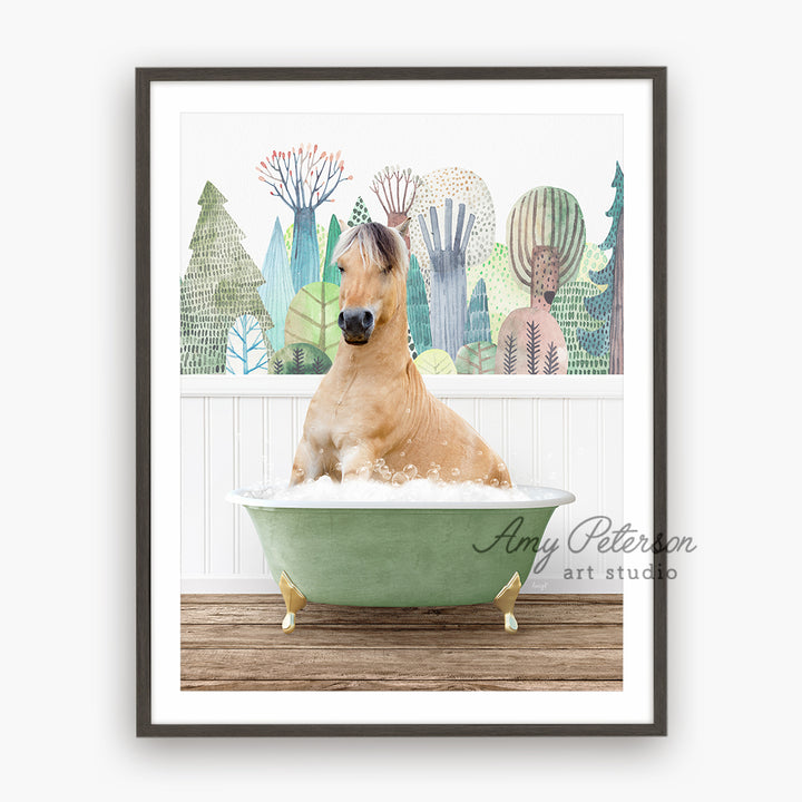 a brown dog sitting in a green bath tub