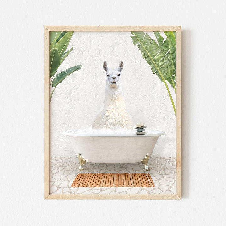 a picture of a llama in a bathtub