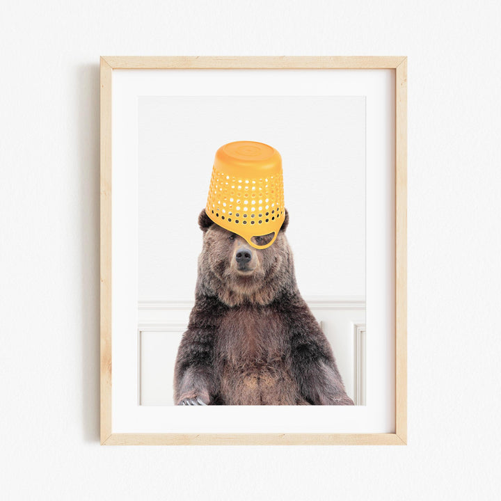 a picture of a bear wearing a yellow hat