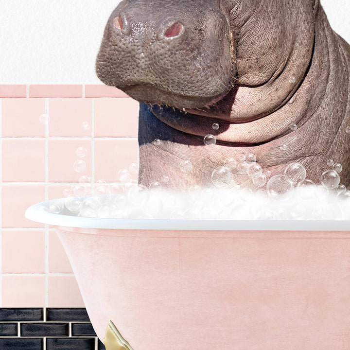 a hippopotamus in a bathtub with bubbles