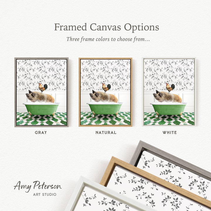 three framed canvas options, each featuring a different color and frame style. The options include a gray frame, a natural frame, and a white frame. The text above the options reads " Framed Canvas Options" and "Three frame colors to choose from...". The text below the options reads "Grays", "Naturals", and "Whites". The artist's name, " Amy Peterson", is also included at the bottom of the image.