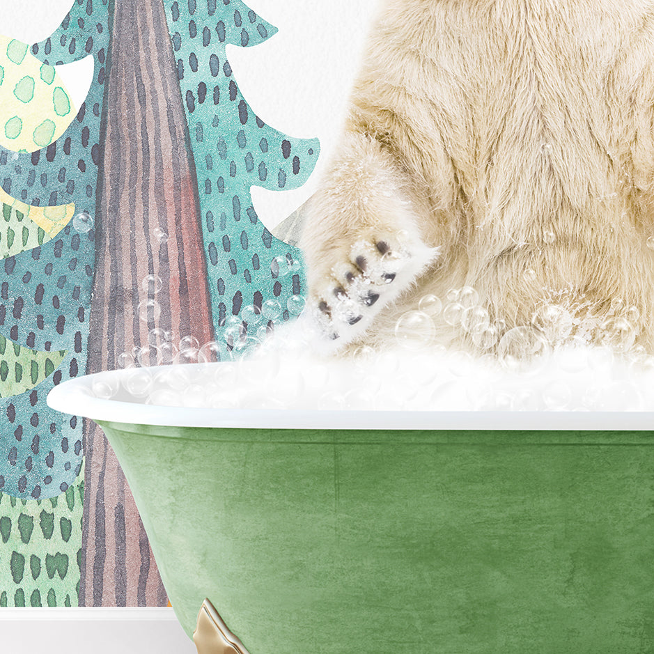 a polar bear is sitting in a bath tub