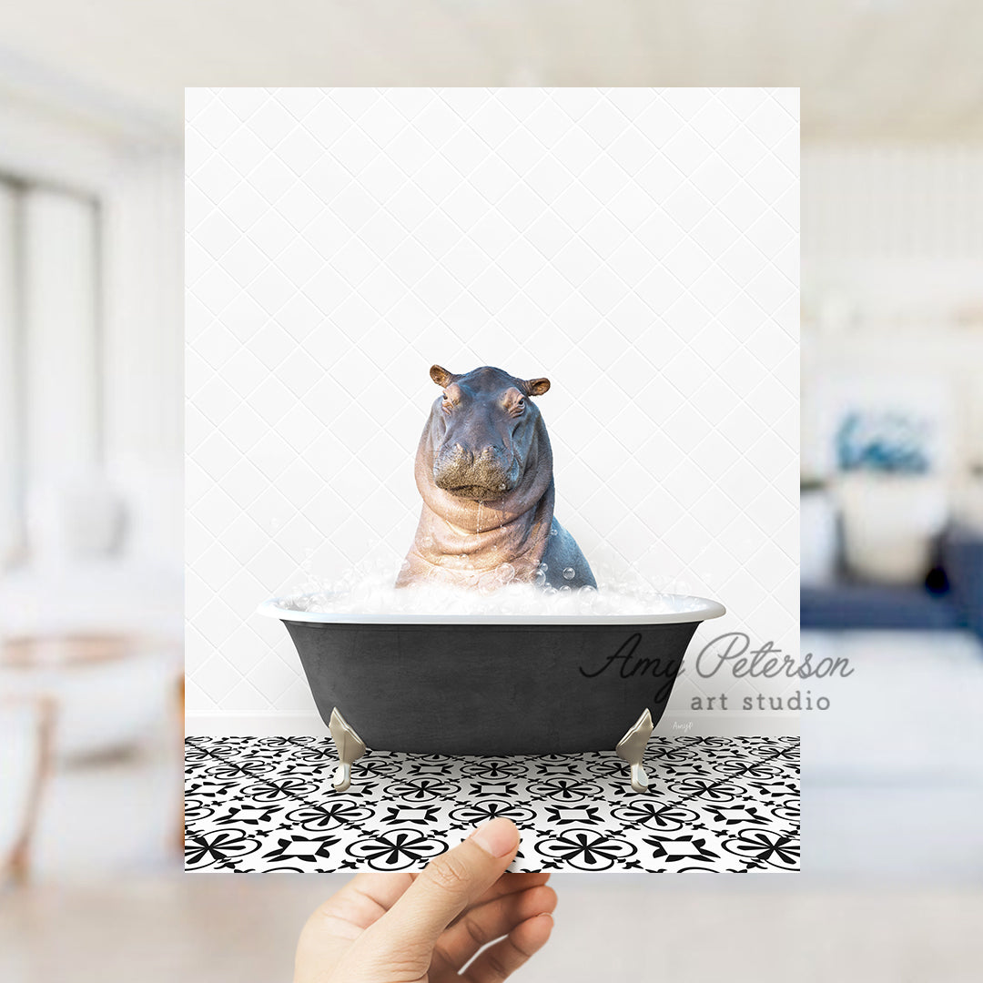 a hippo sitting in a bathtub with a white background