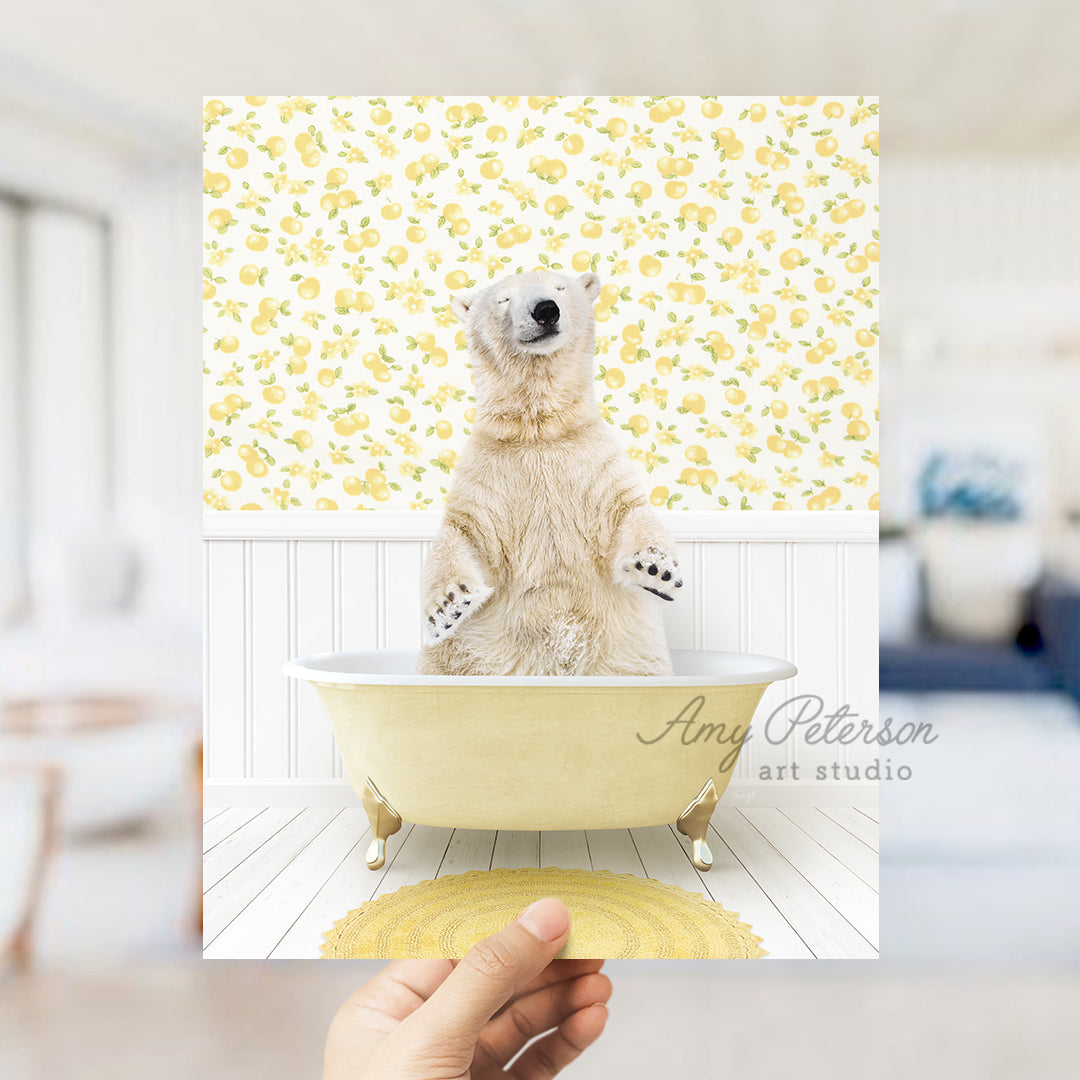 a polar bear sitting in a bath tub