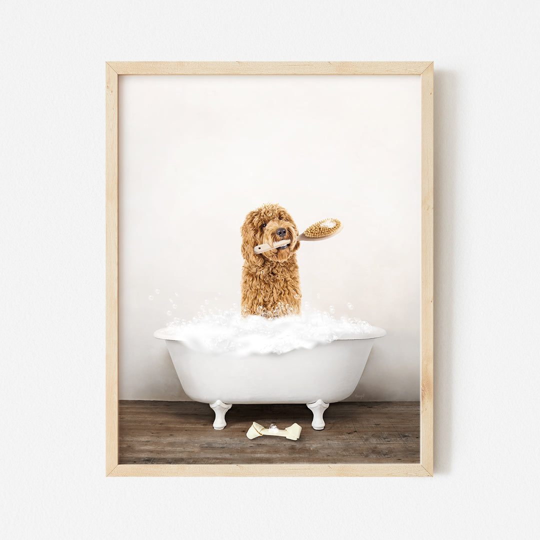 a picture of a dog taking a bath in a bathtub