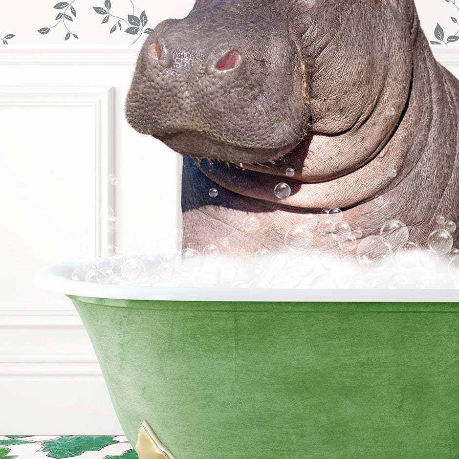 a hippopotamus in a bathtub with bubbles