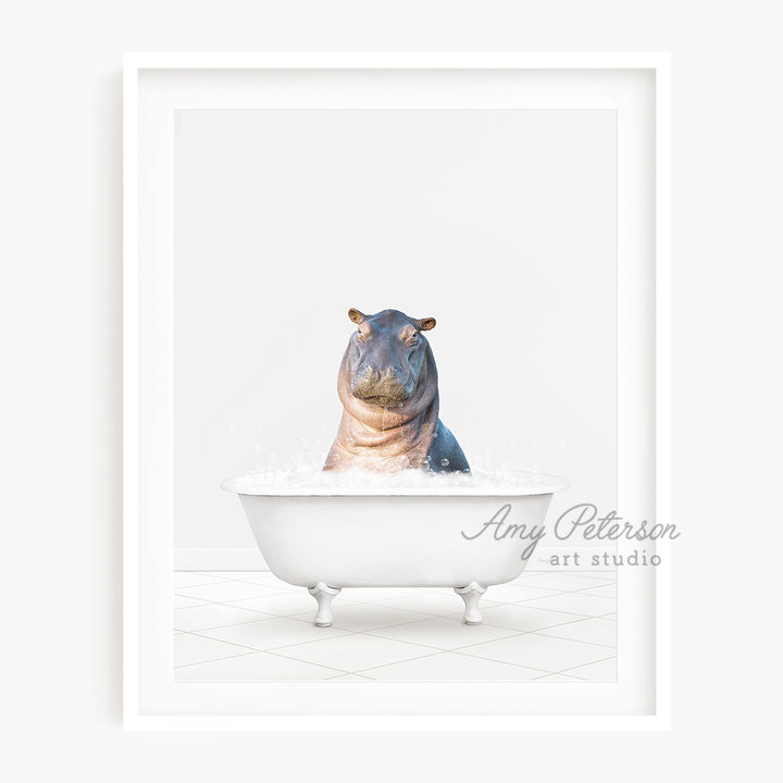 a hippo is sitting in a bathtub with water in it