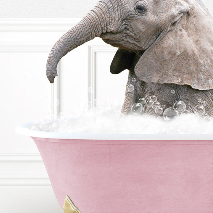 a baby elephant in a bathtub with bubbles