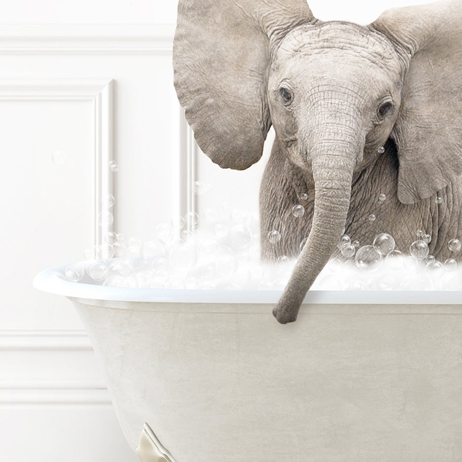 an elephant in a bathtub with bubbles of water