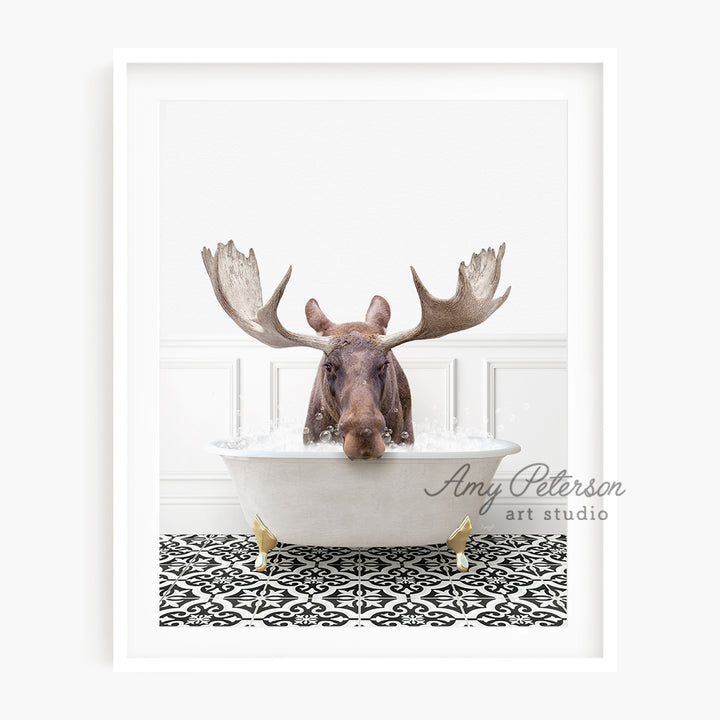 a picture of a moose in a bathtub