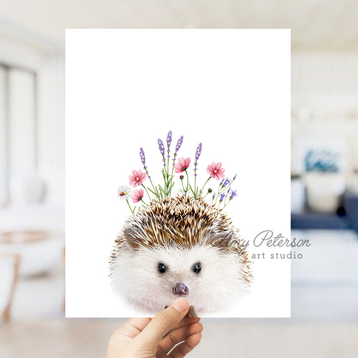 a hedgehog with a flower crown on its head