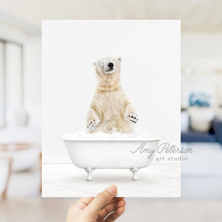 a polar bear sitting in a bath tub