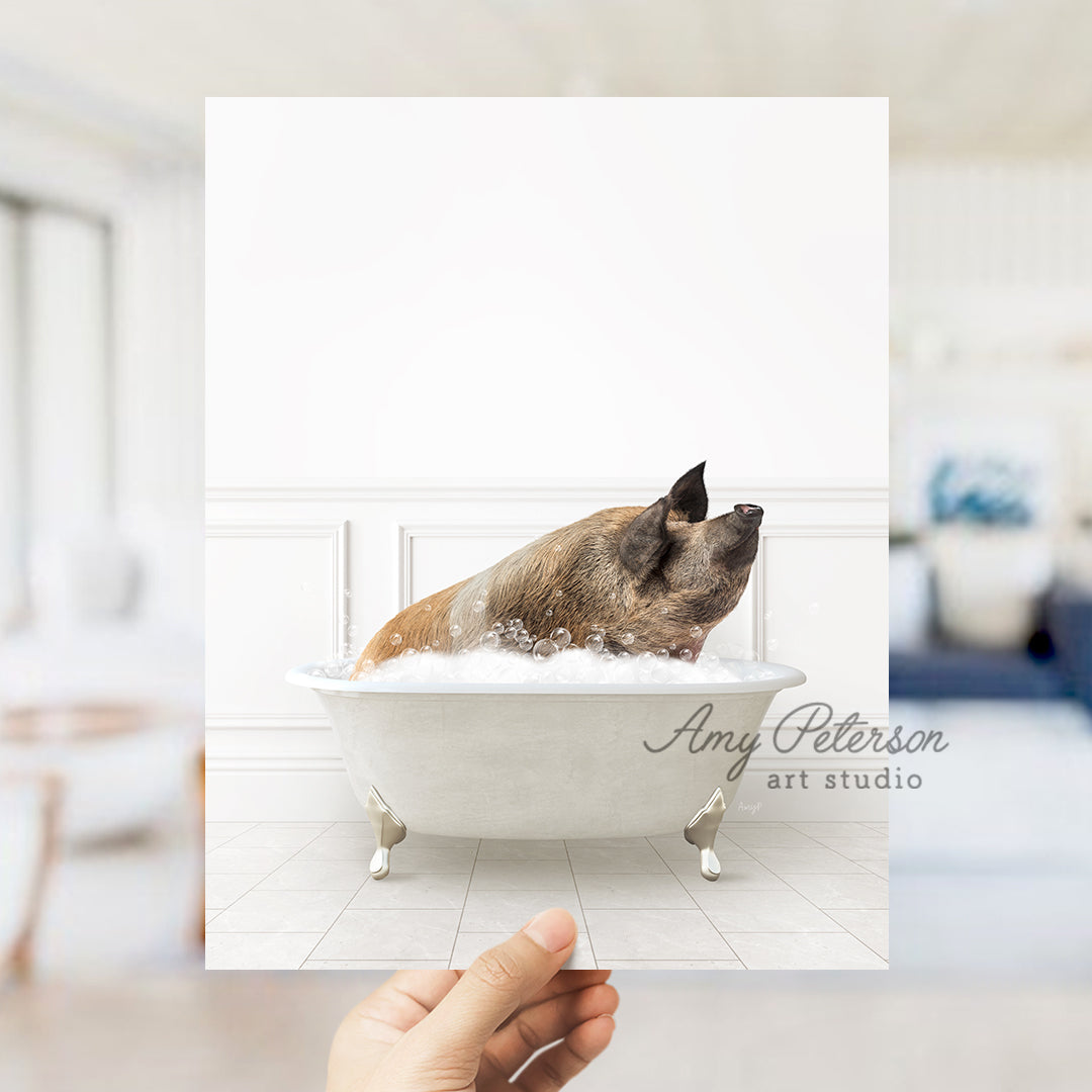 a dog taking a bath in a bathtub