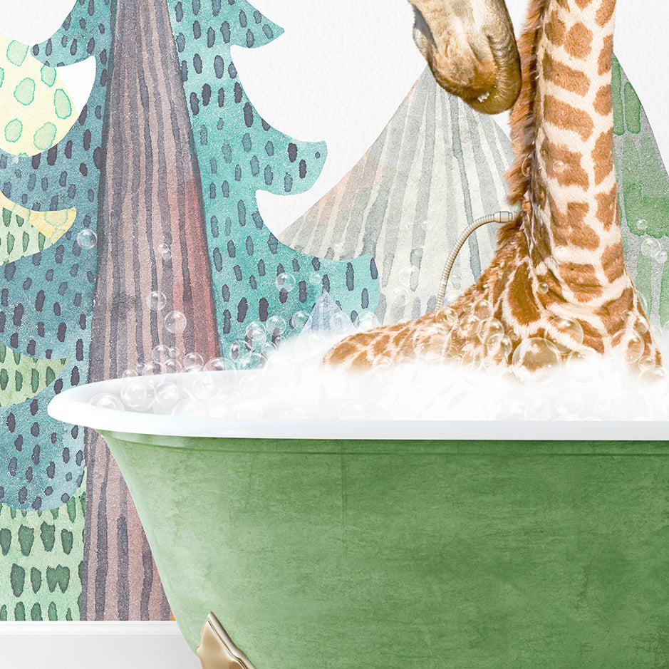 a painting of a giraffe in a bathtub