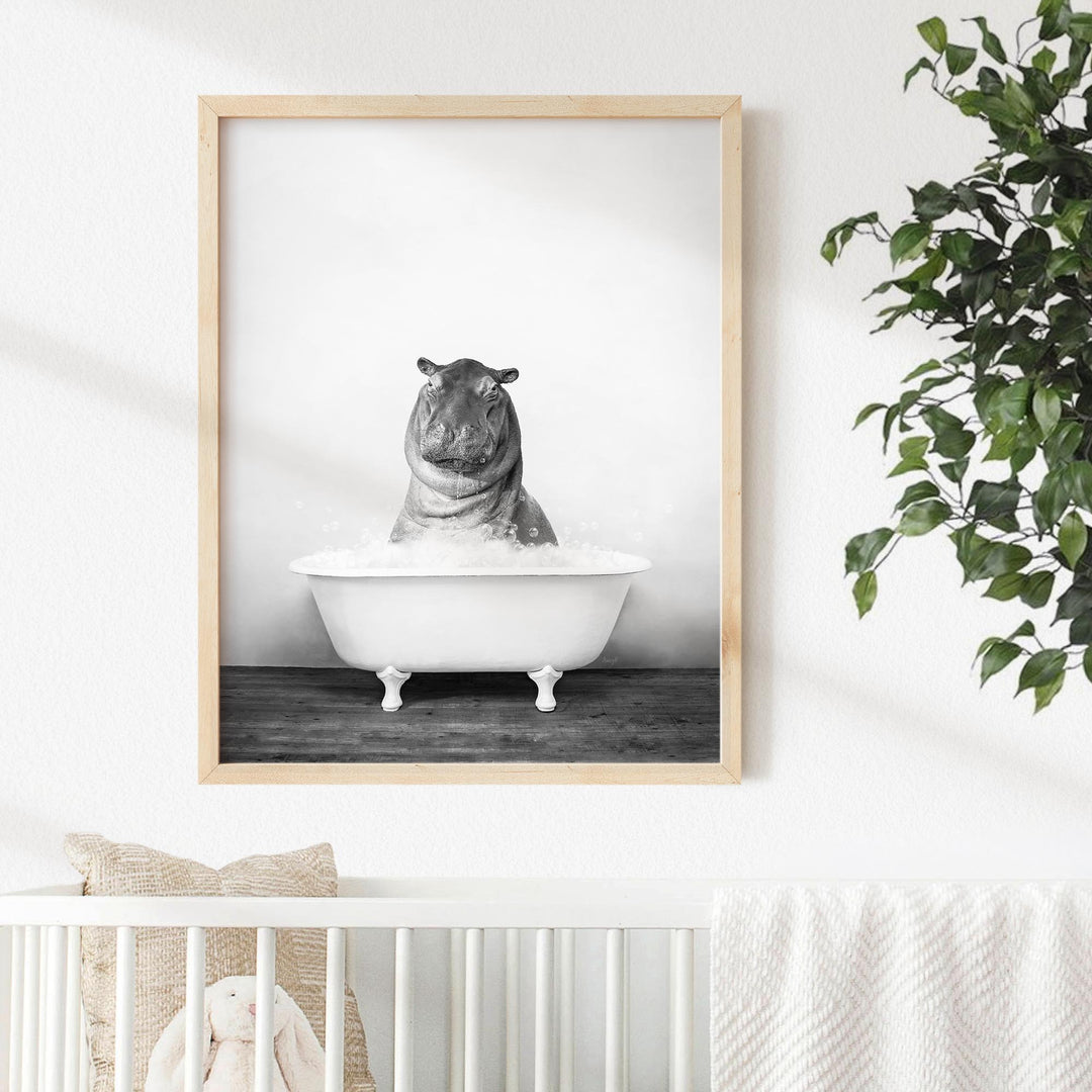 Baby Hippo in Rustic Black and White