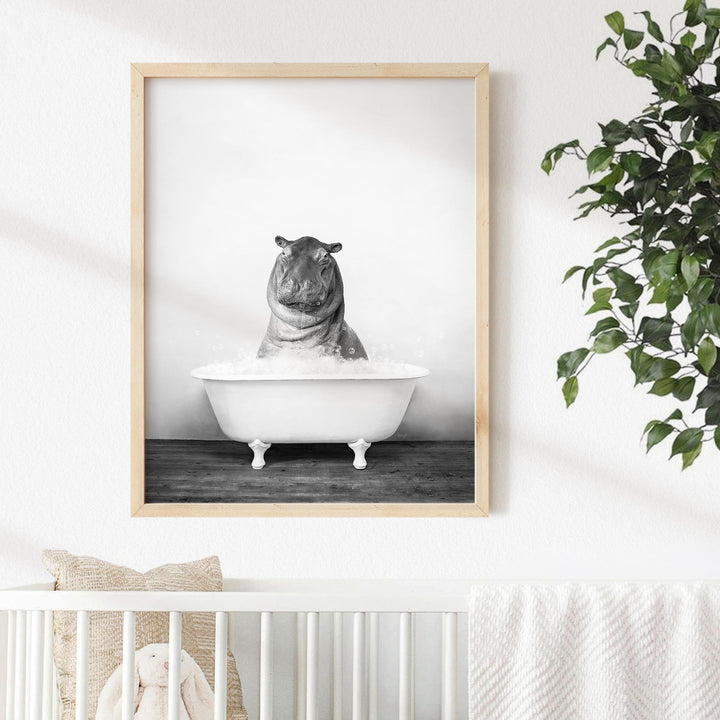 Baby Hippo in Rustic Black and White