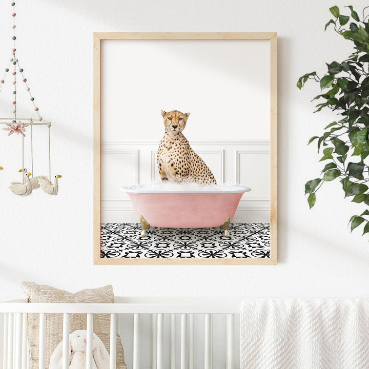 Cheetah in Stencil Tile with Pink Bathtub Bath