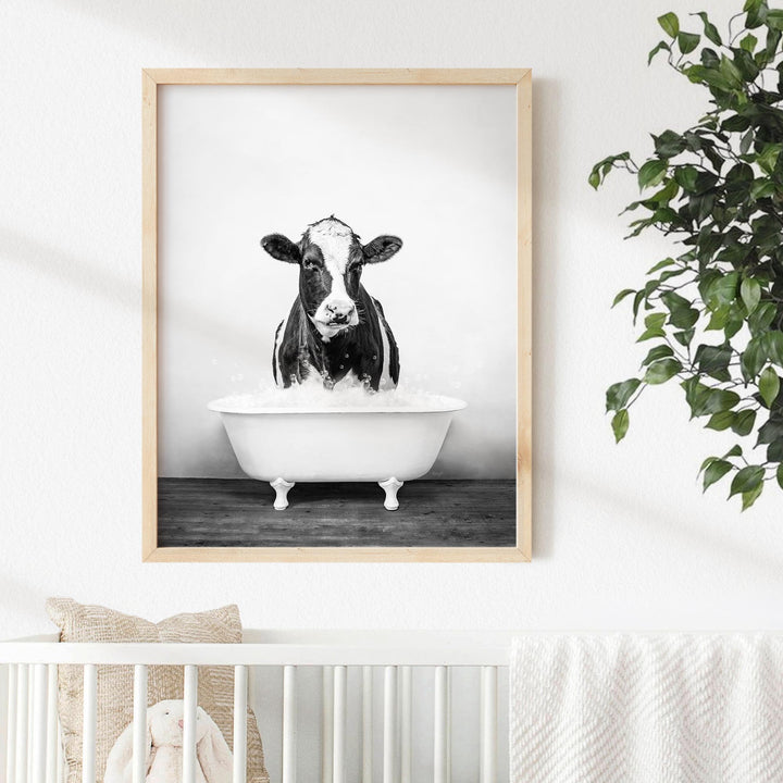 Black and White Cow in Rustic Black and White