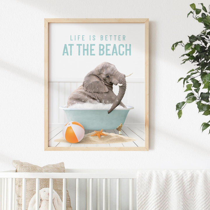 Young Elephant in Beach House Bath