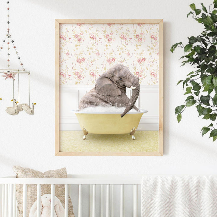 Young Elephant in Vintage Yellow Bath