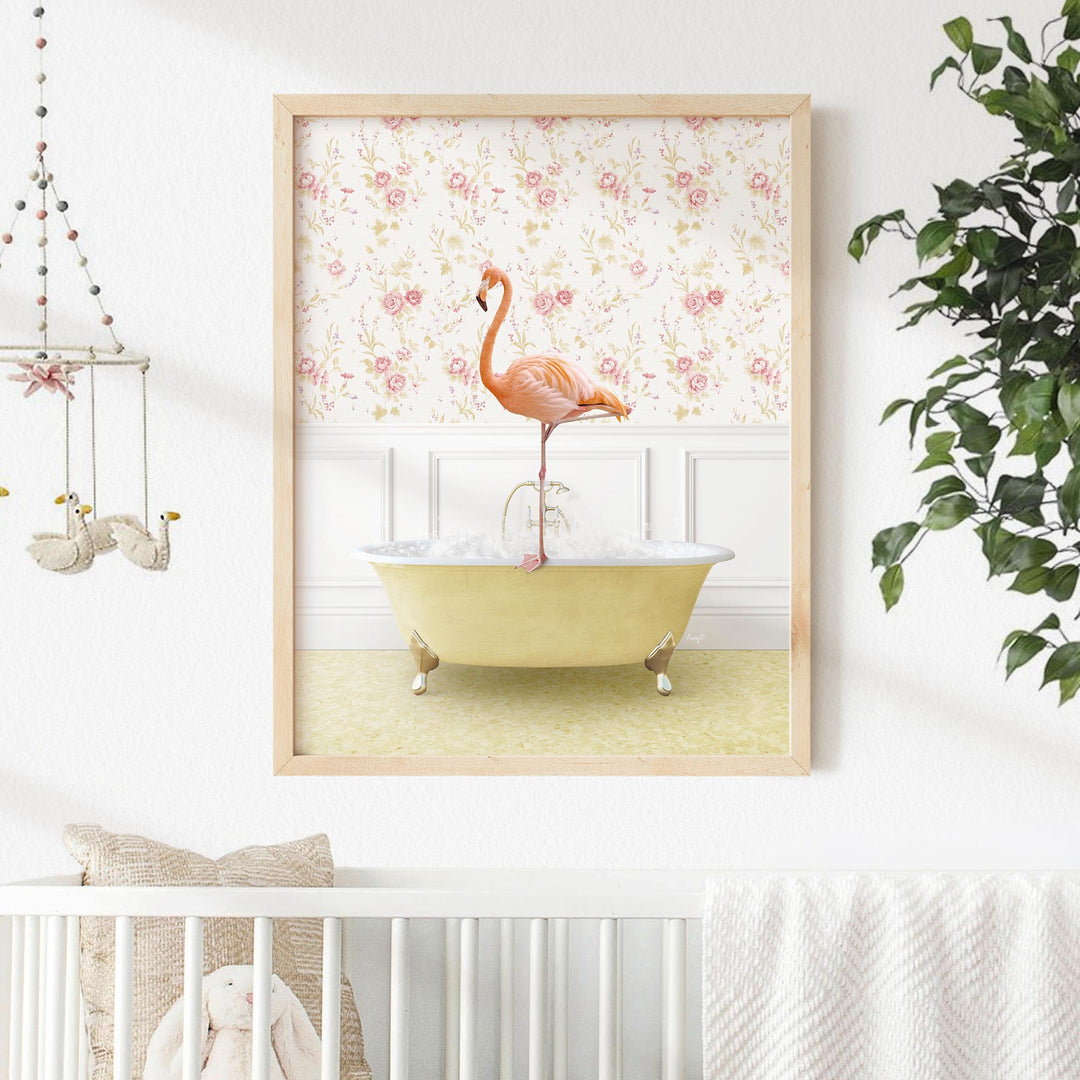 Flamingo in Vintage Yellow Bath