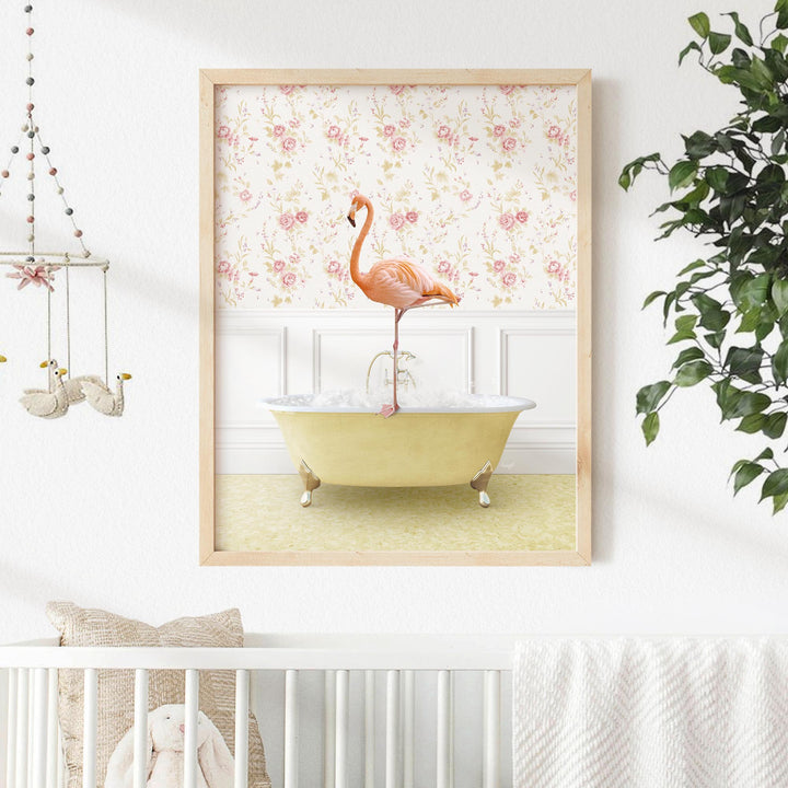 Flamingo in Vintage Yellow Bath