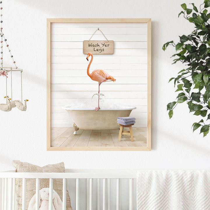 Flamingo in Farmhouse "Wash Yer..." Bath