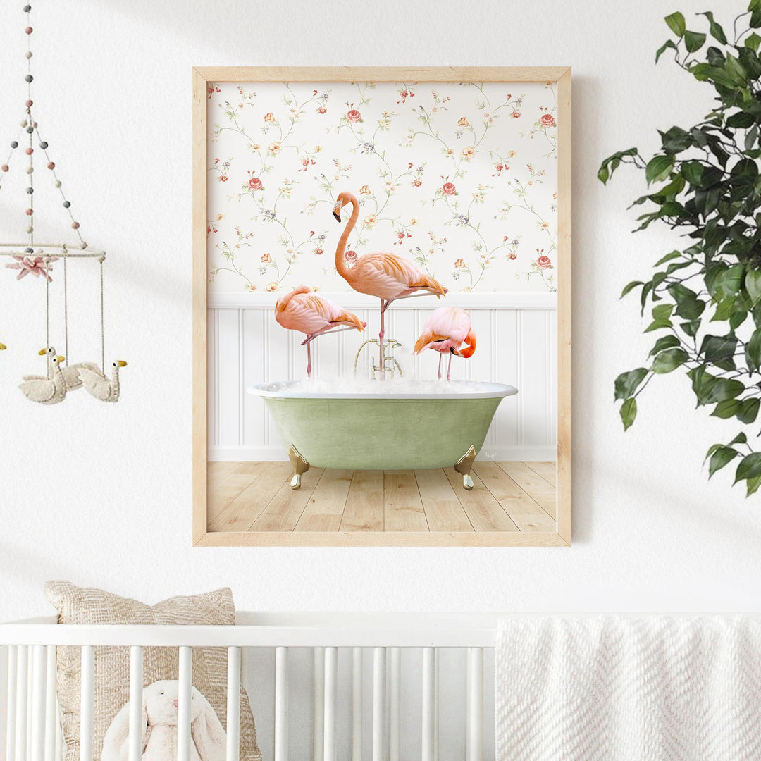 Three Flamingos in Country Cottage Bath