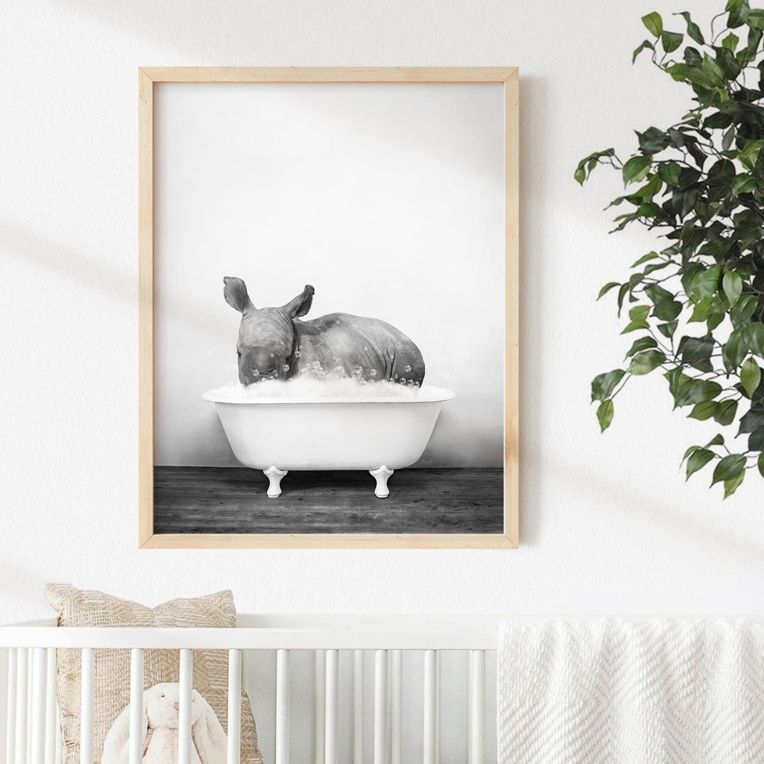 Baby Rhino in Rustic Black and White